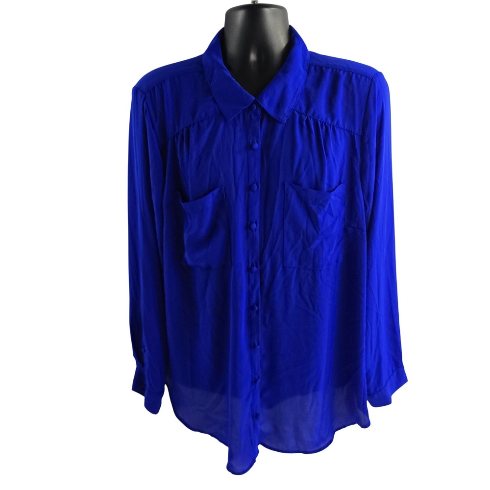 Torrid Women's Blue Long Sleeve Button Up Shirt Size 3 Sheer Polyester